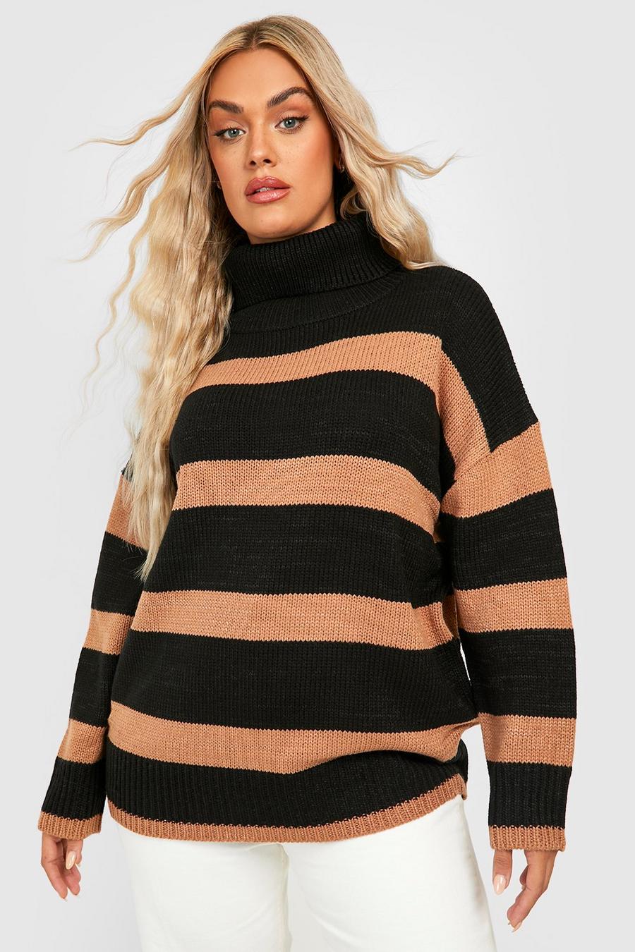 Black Plus Stripe Oversized Knitted Jumper