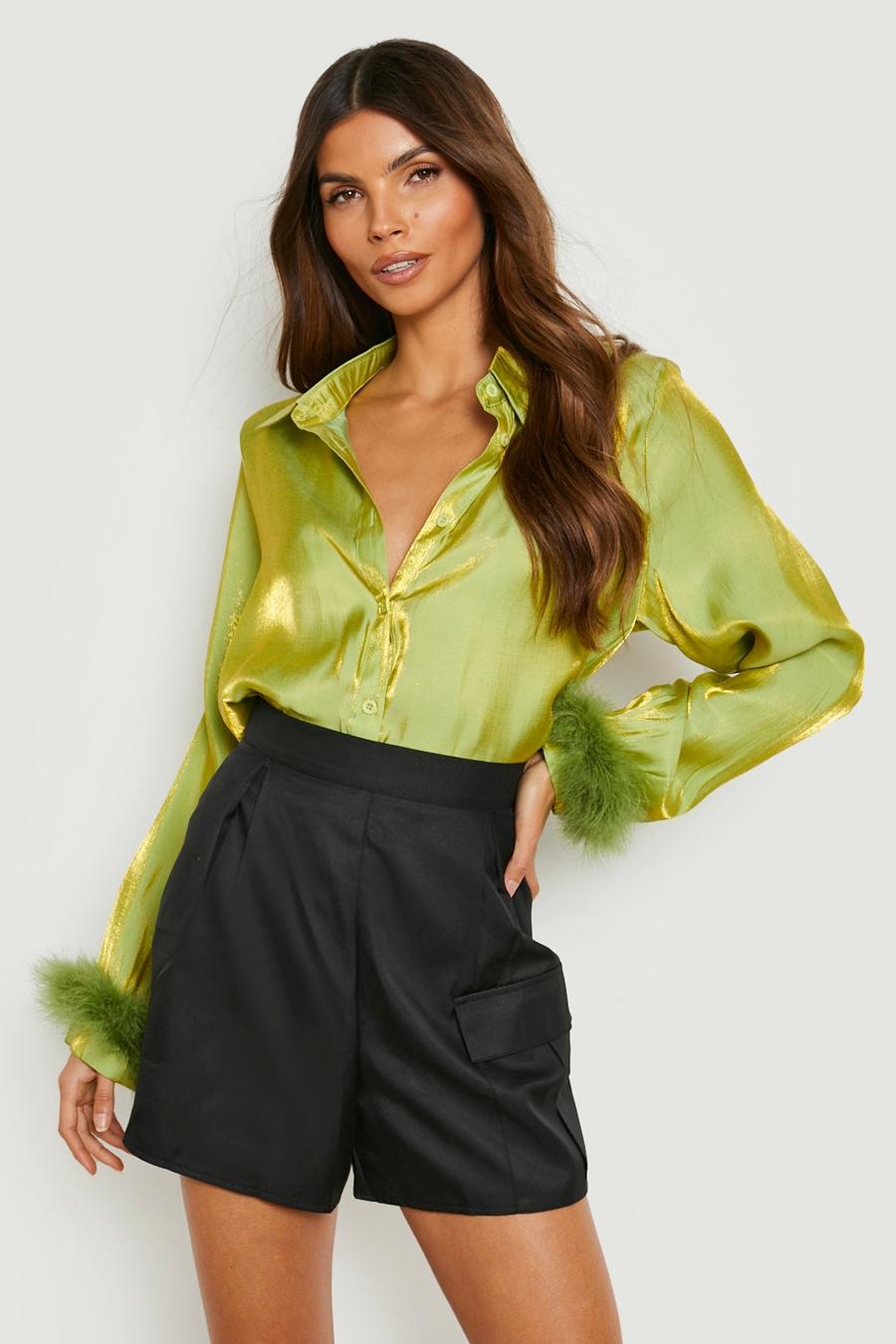 Lime Shimmer Oversized Feather Shirt