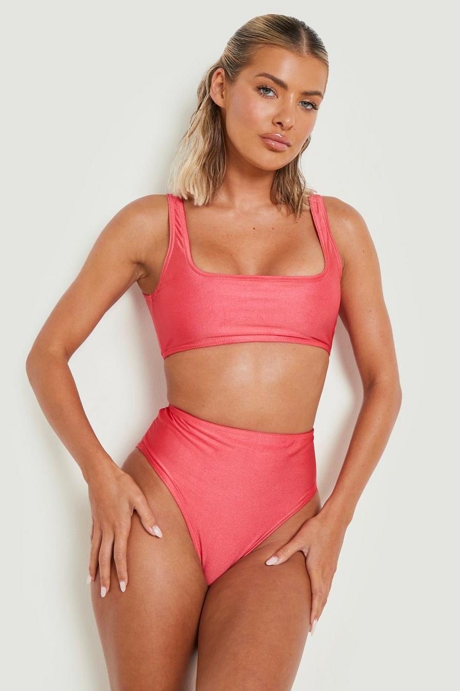 Mix & Match Bikinihose mit hohem Bund, Pink