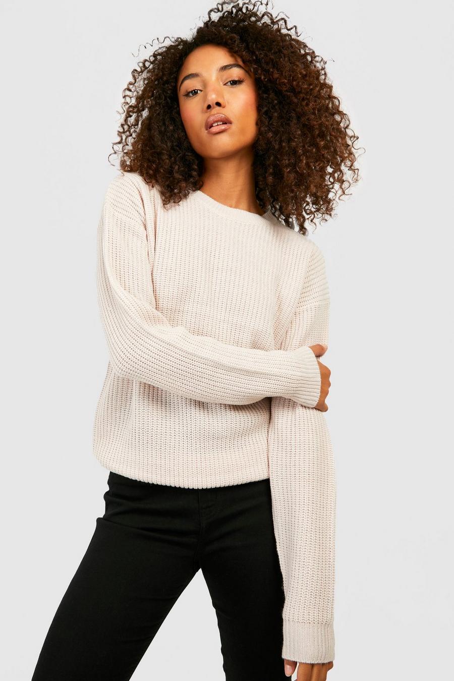 Stone Tall Crew Neck Knitted Jumper