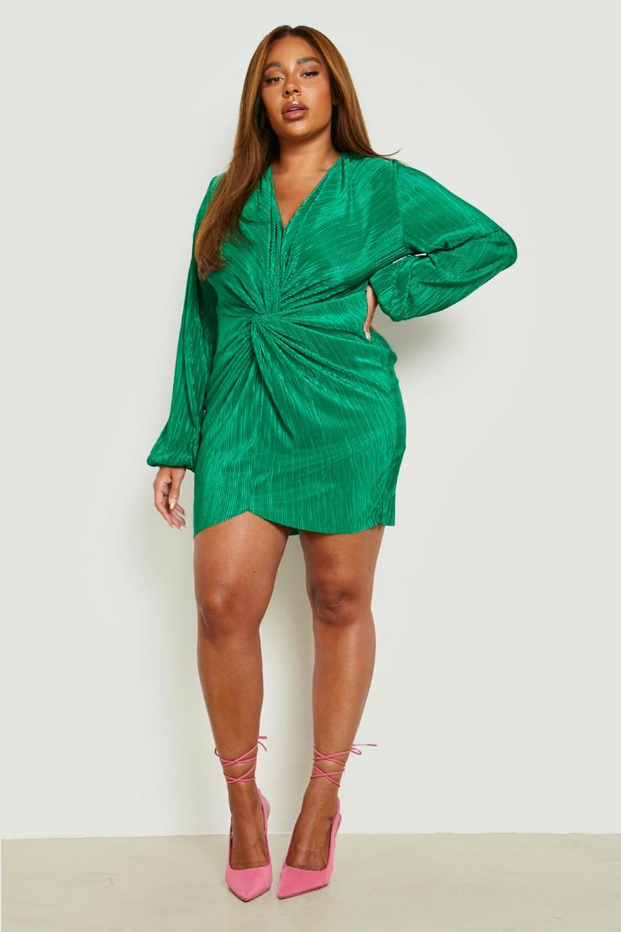Vestito Plus Size plissettato con dettagli attorcigliati, Green