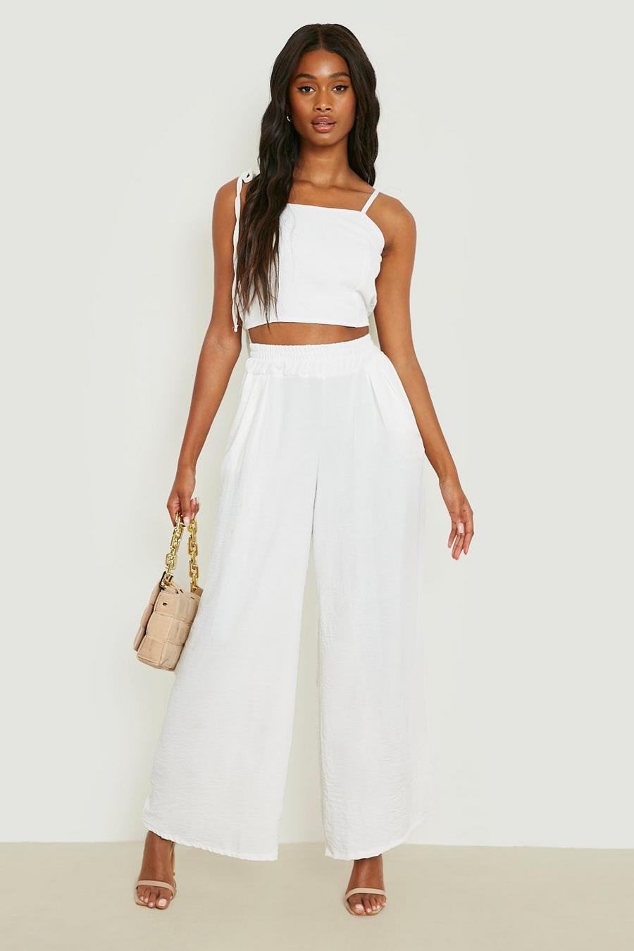 Ivory Textured Tie Cami & Wide Leg Trousers 