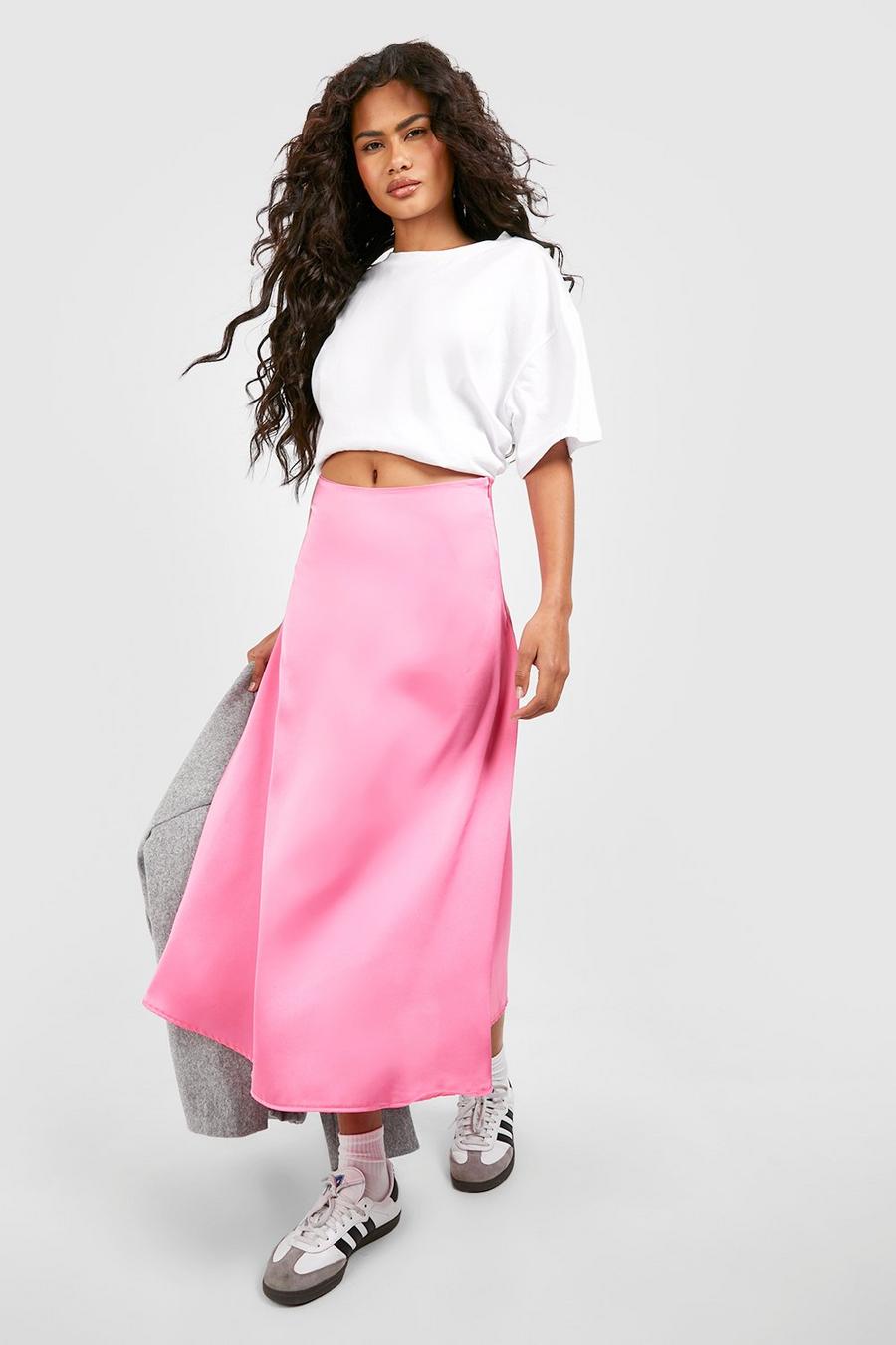 Bright pink Satin Bias Midaxi Skirt 