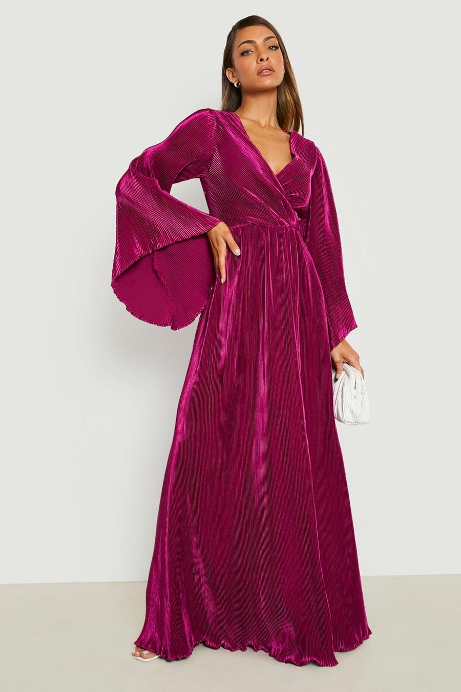 Vestito maxi plissettato stile kimono, Jewel purple