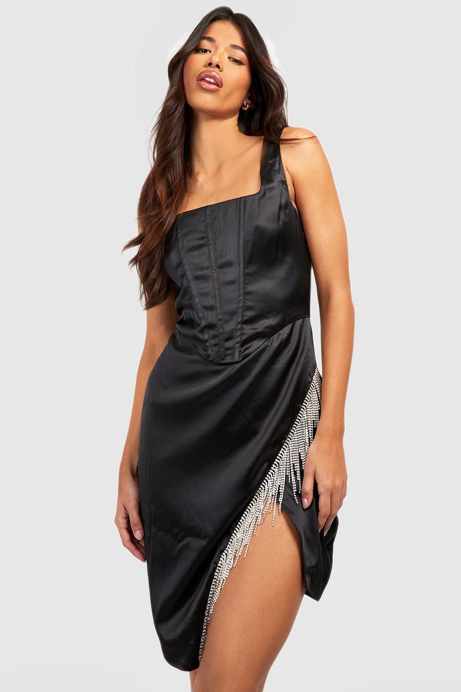 Tall Satin-Kleid mit Strass-Detail, Black