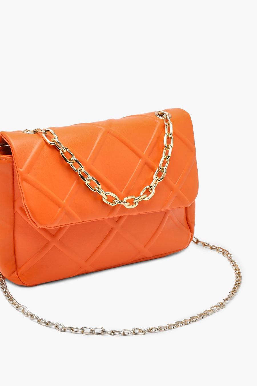 Orange Textured Chain Cross Body Bag