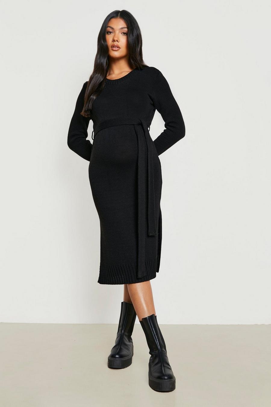 Black Maternity Crew Neck Jumper Midi Dress