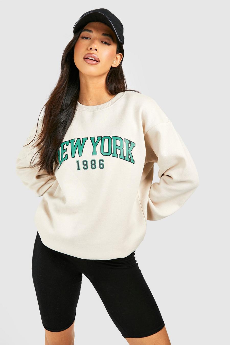 Tall Sweatshirt mit New York Print, Ecru