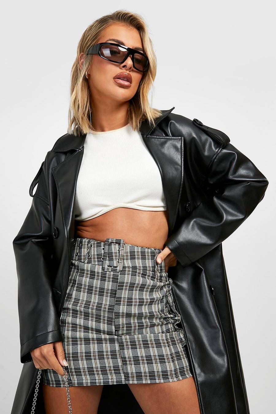 Black Tartan Belted Cargo Mini Skirt