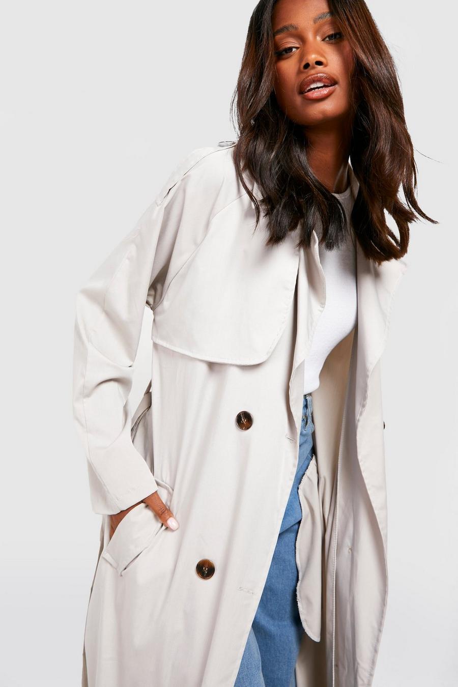 Stone Double Breasted Trench Coat
