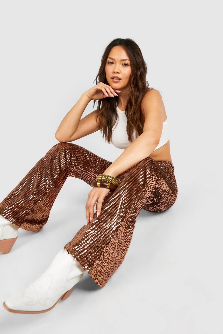Gold Festival High Waist Sequin Flare Trousers