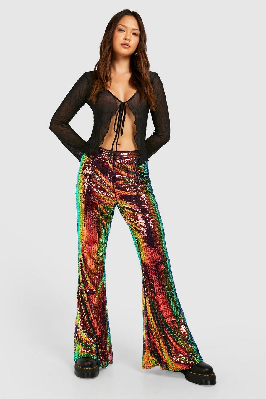 Multi High Waist Sequin Flare Trousers