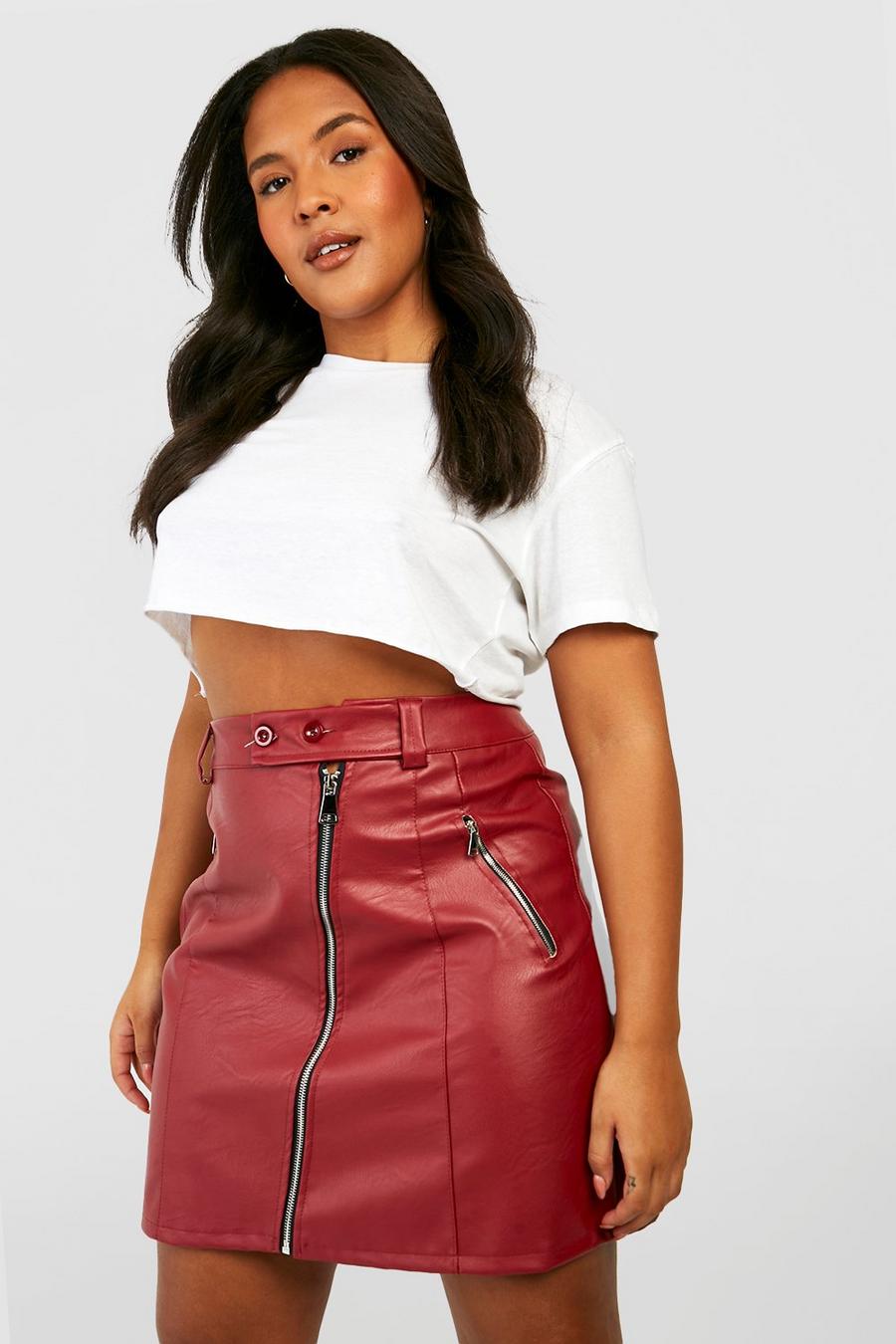 Minigonna stile Biker Plus Size in PU, Wine