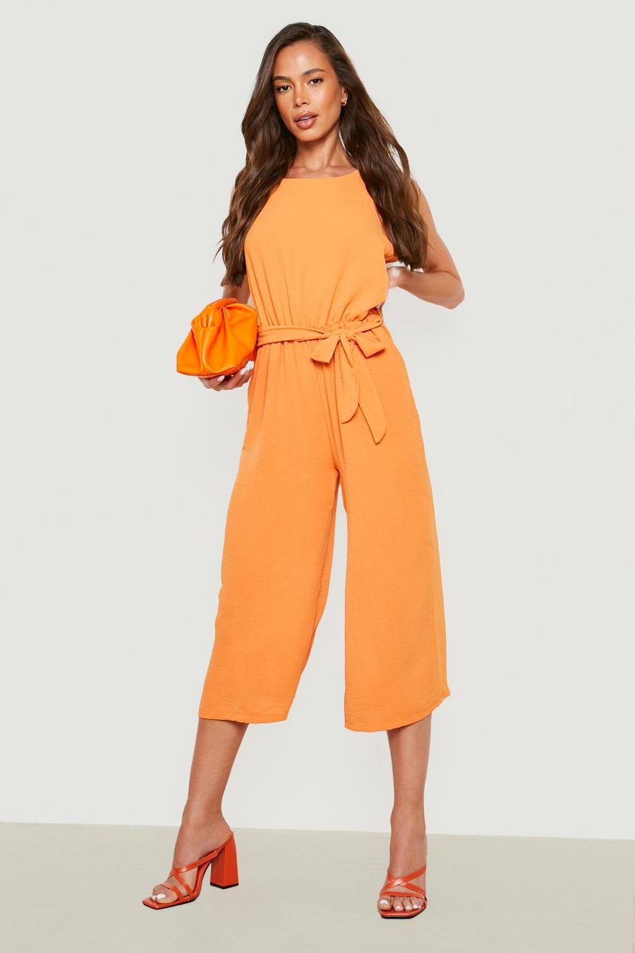 Orange Culotte Geweven Jumpsuit Met Ceintuur