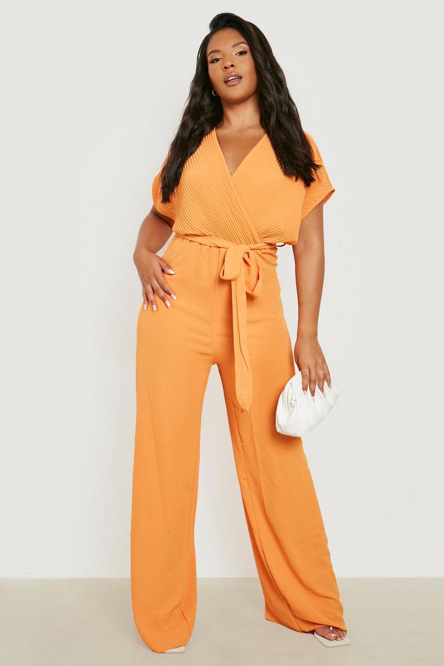Orange Plus Plisse Wrap Front Jumpsuit