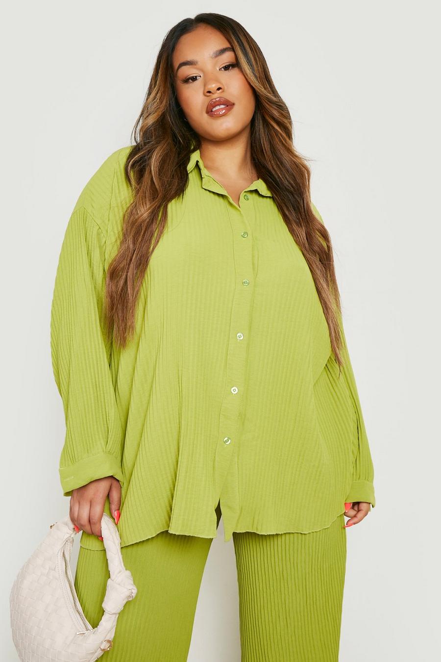 Olive Plus Plisse Oversized Shirt