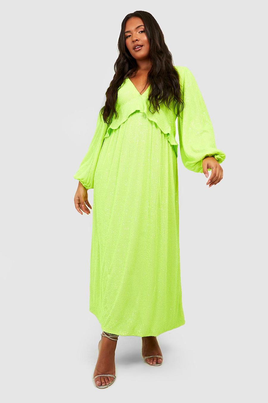 Lime Plus Sequin Ruffle Midaxi Dress