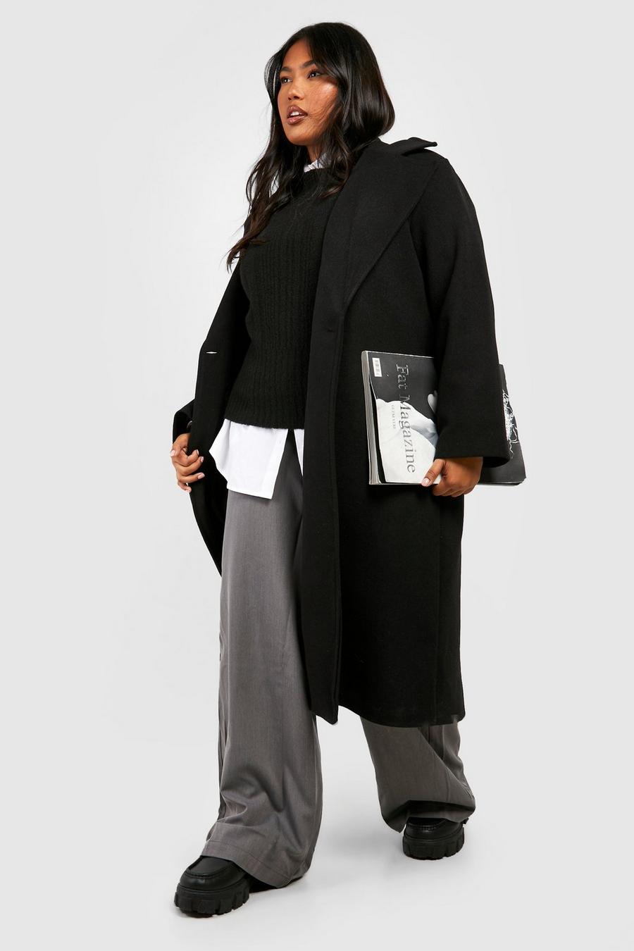 Plus Premium Oversize Mantel in Wolloptik, Black