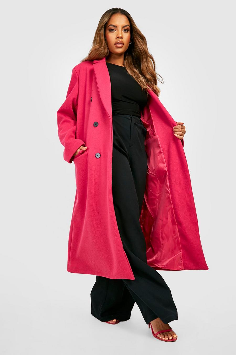 Cappotto Plus Size Premium effetto lana in colori accesi, Hot pink