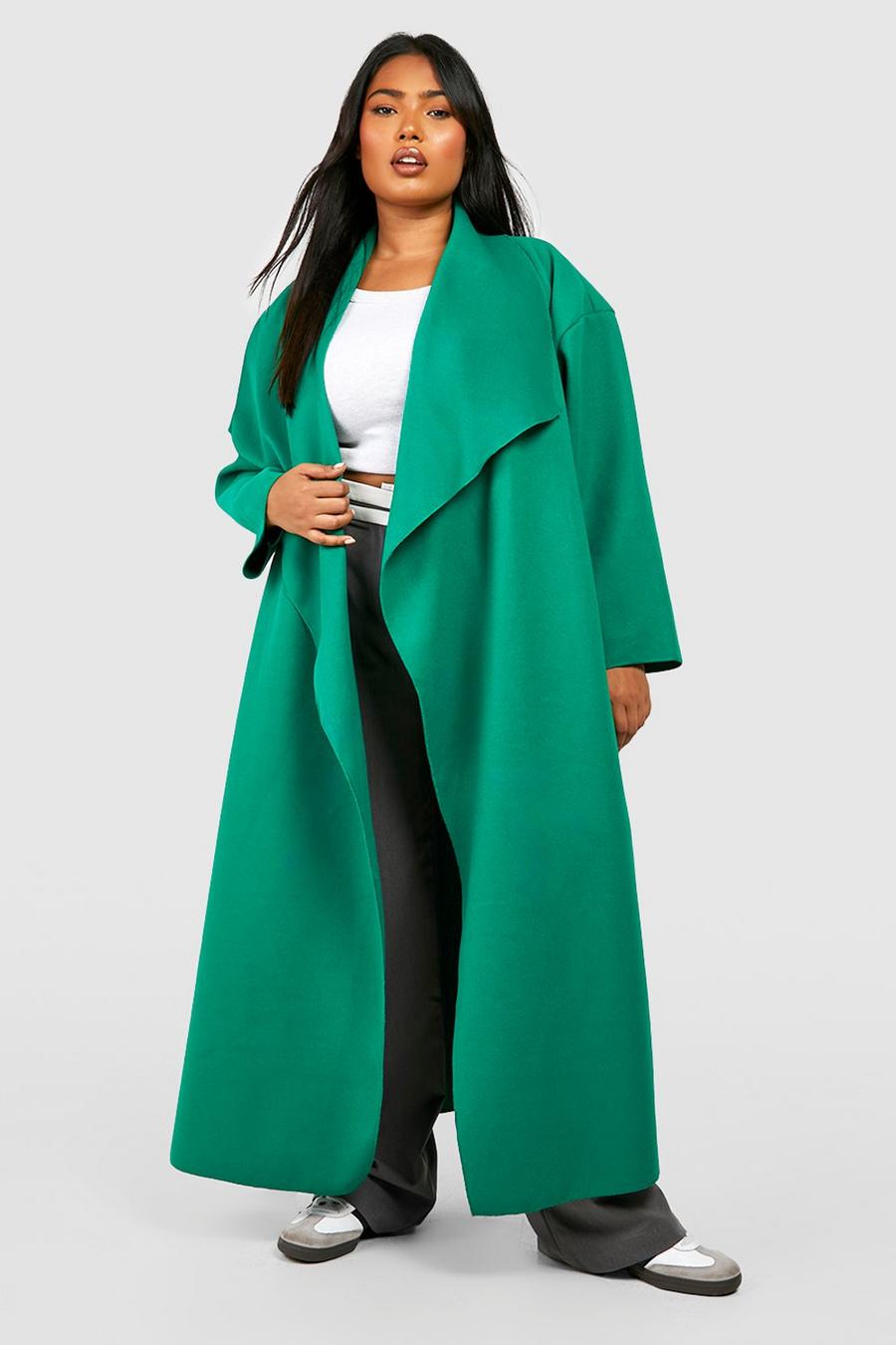 Cappotto a cascata Plus Size effetto lana, Green