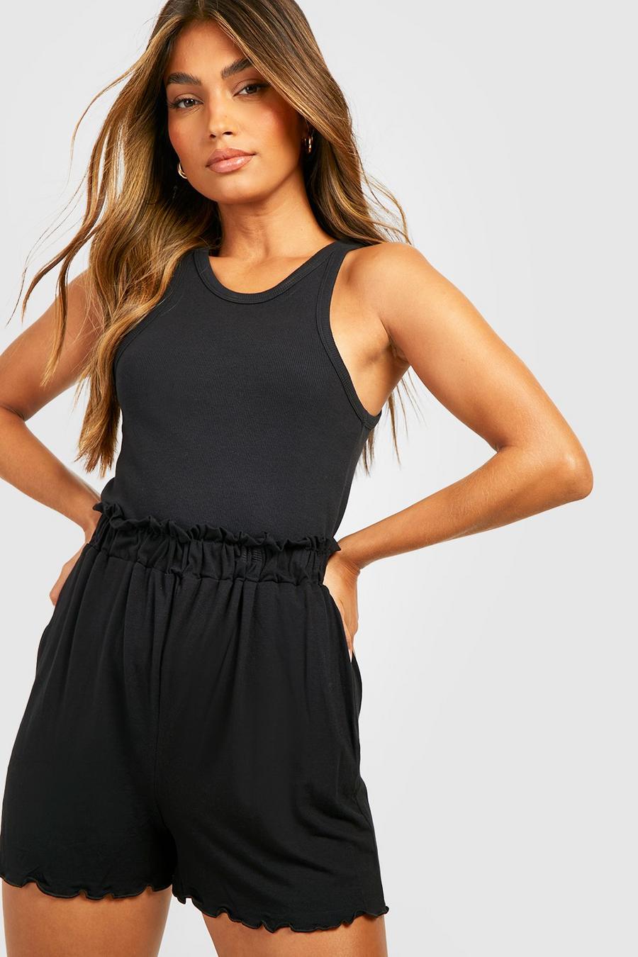 Black Scallop Edge Belted Shorts
