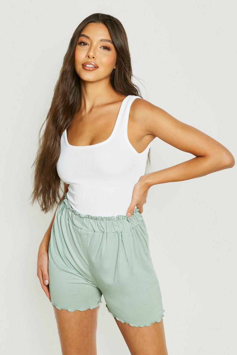 Sage Scallop Edge Belted Shorts