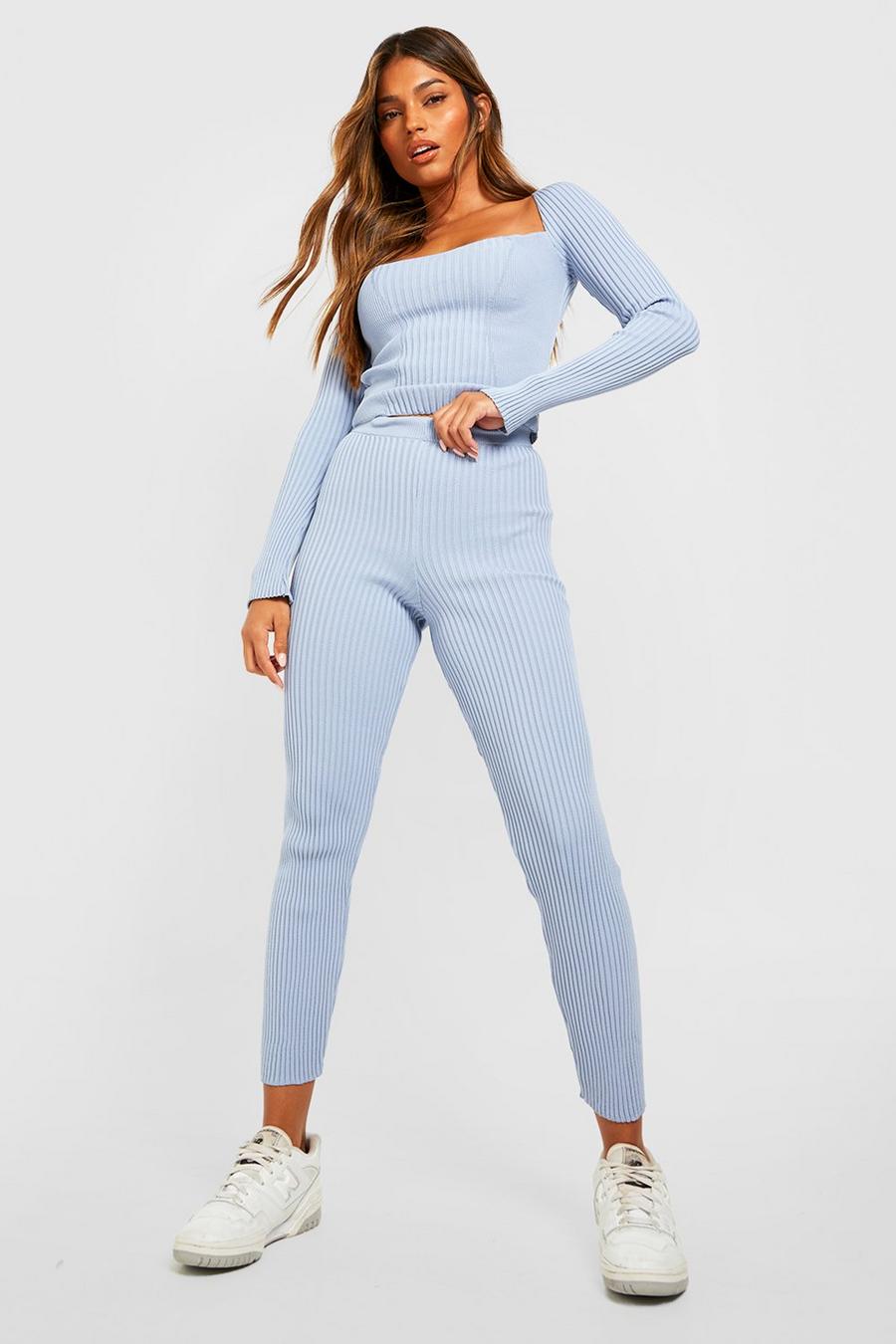 Powder blue Knitted Corset And Leggings Two-Piece