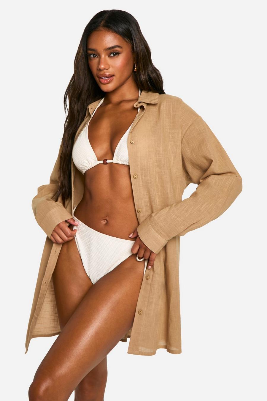 Stone Linen Oversized Beach Shirt