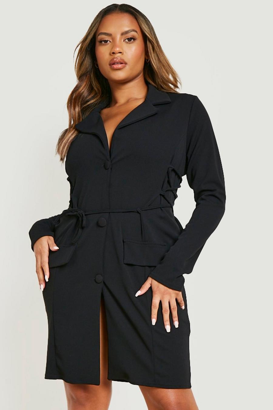 Black Plus Corset Detail Blazer Dress