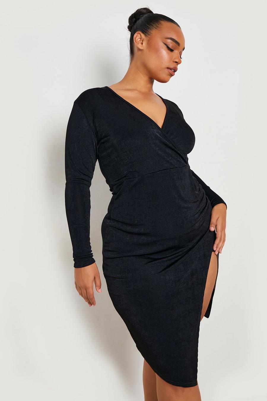 Grande taille - Robe portefeuille soyeuse, Black