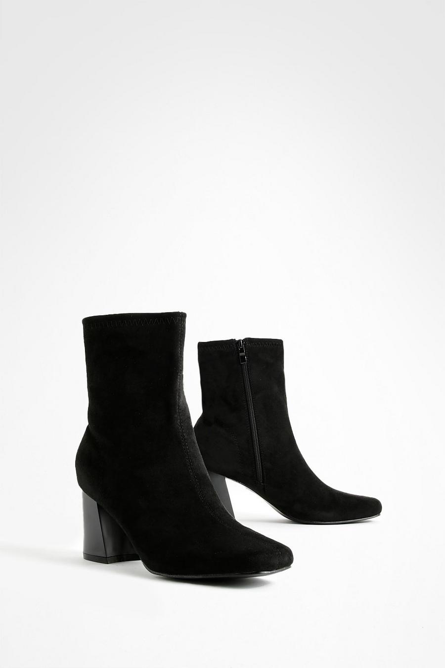 Black Flared Heel Sock Boots