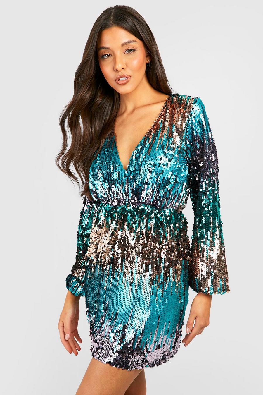 Gold Sequin Ombre Wrap Party Dress image number 1