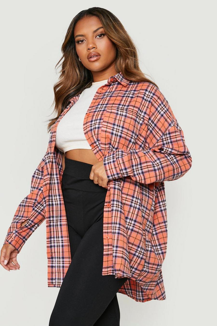 Plus kariertes Oversize Boyfriend-Hemd, Orange