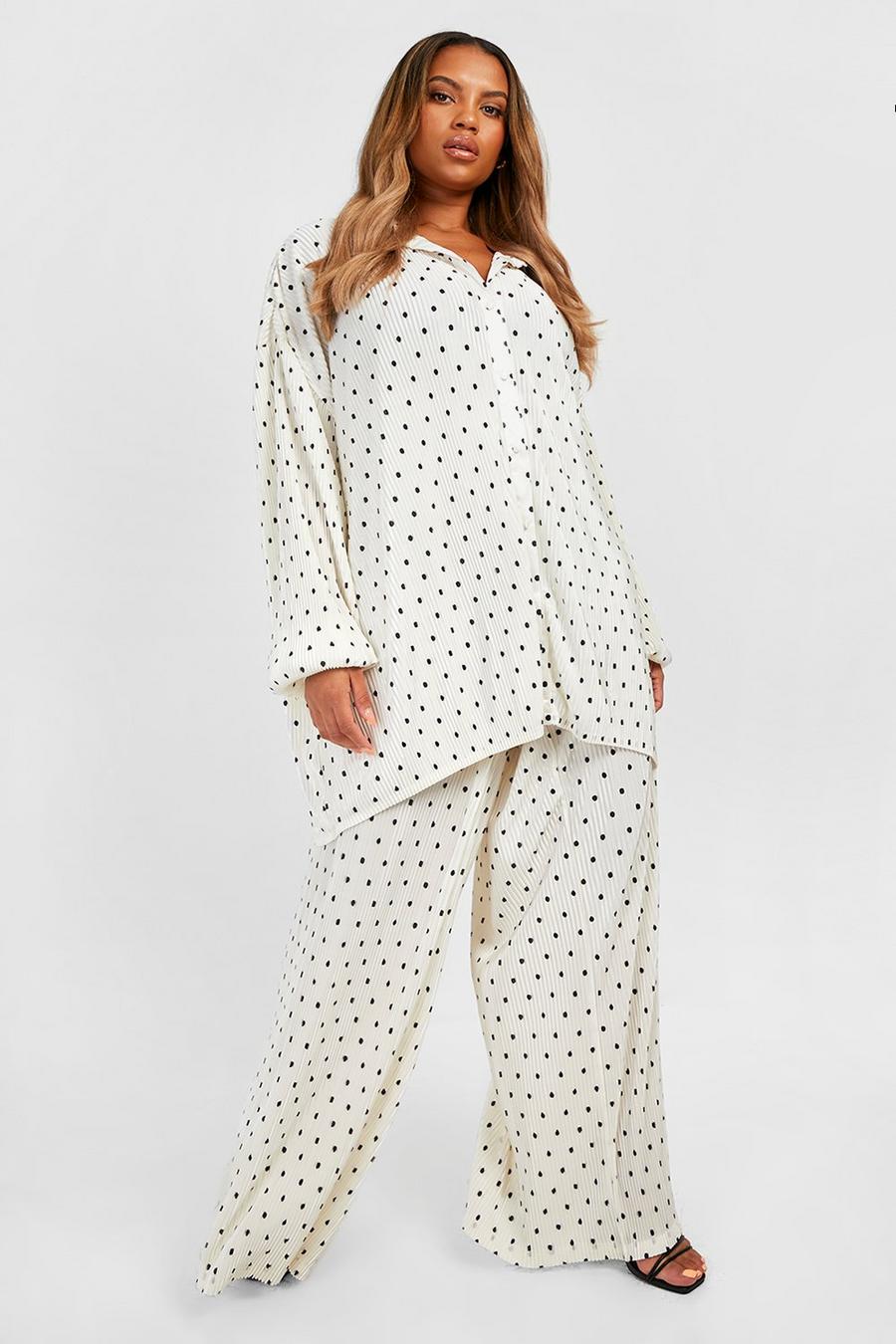 Cream Plus Polka Plisse Trousers 