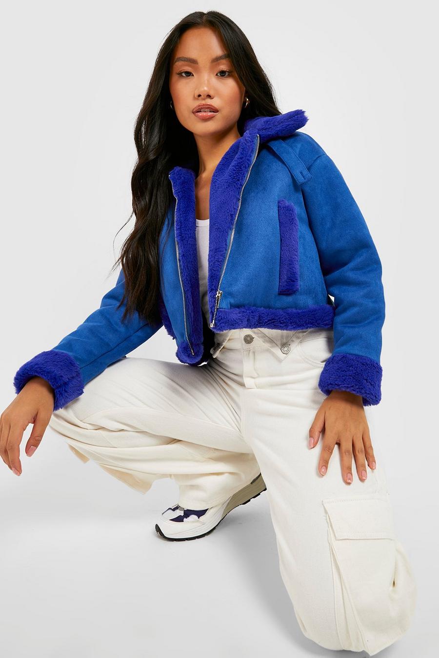 Cobalt Petite Nep Suède Aviator Jacket