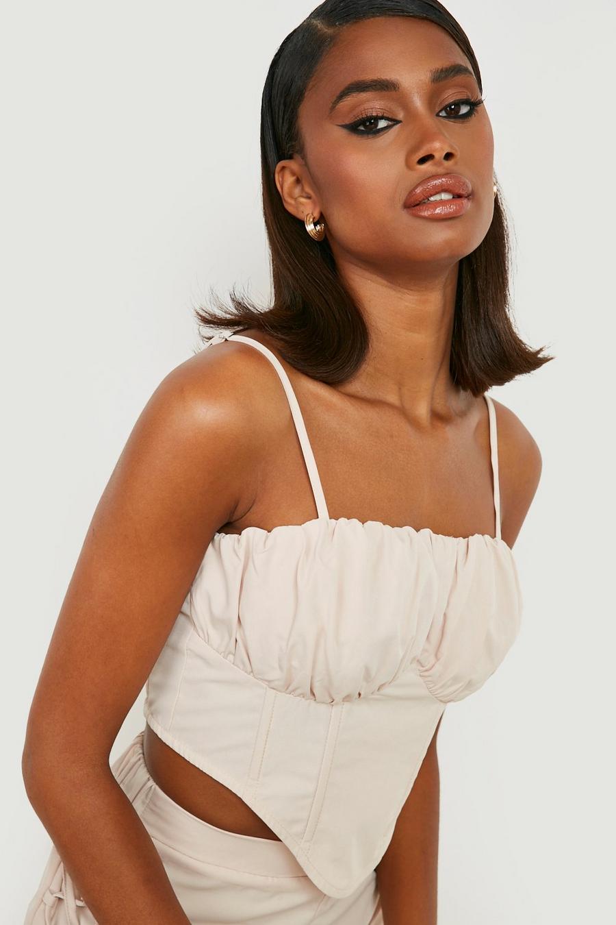 Stone Ruched Cup Lace Up Back Corset