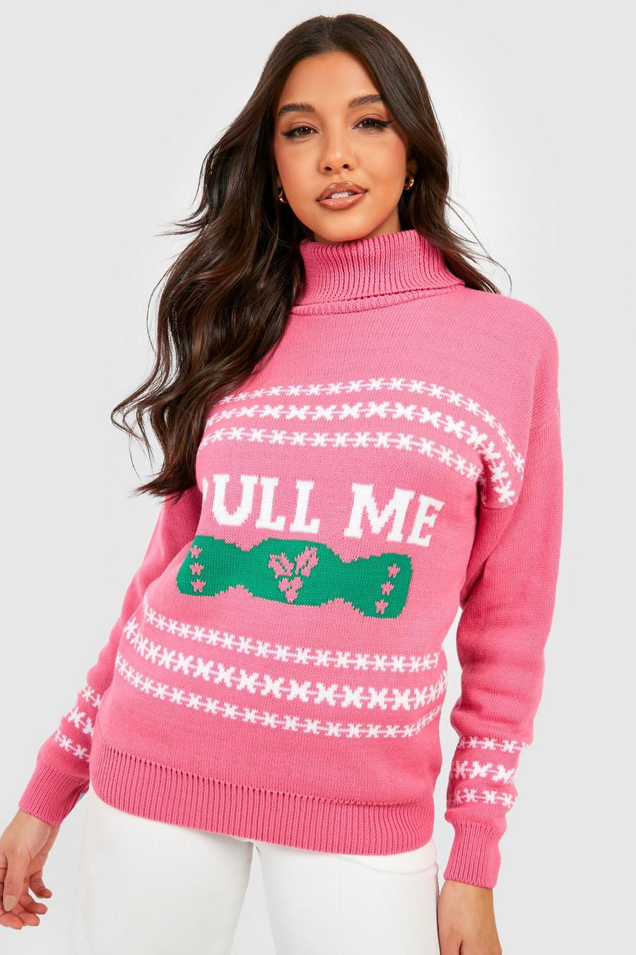 Pink Pull Me Turtleneck Christmas Sweater