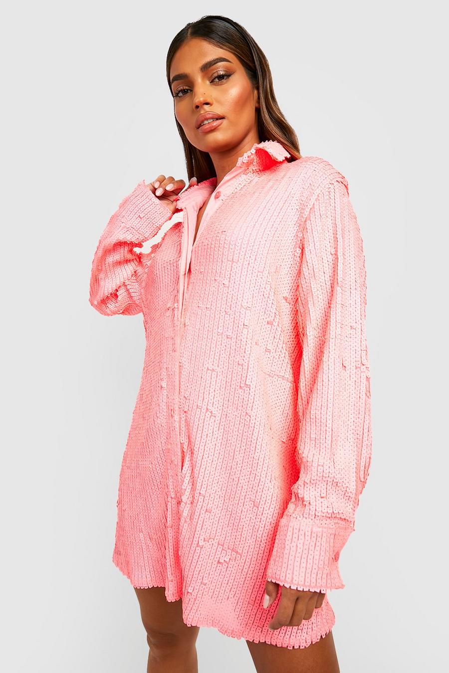 Pink Oversized glittrig skjorta med paljetter