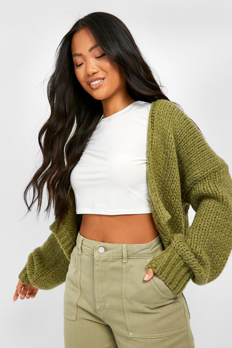 Light khaki Petite Premium Chunky Knit Cardigan