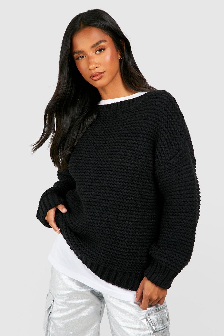 Black Petite Premium Chunky Knit Oversized Sweater