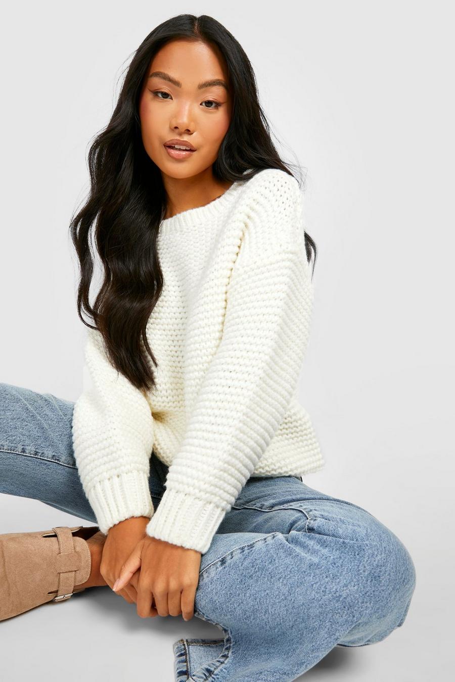 Ivory Petite Premium Chunky Knit Oversized Sweater