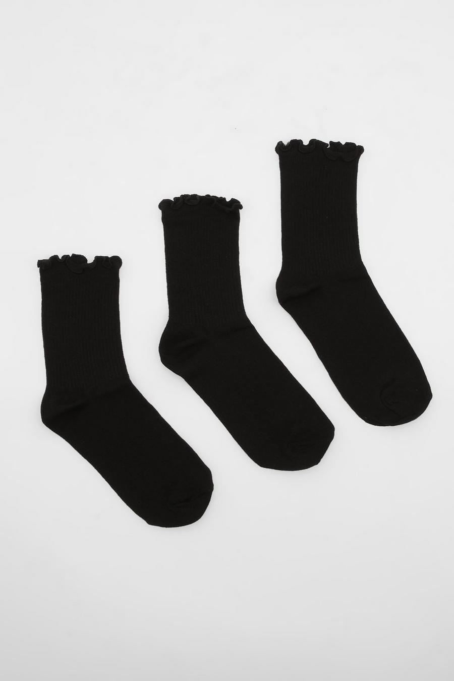 Pack de 3 pares de calcetines negros con ribete, Black image number 1
