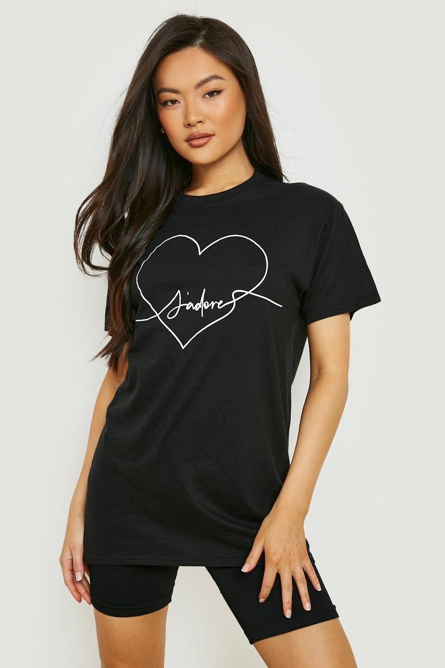 T-shirt oversize à slogan J'adore, Black image number 1