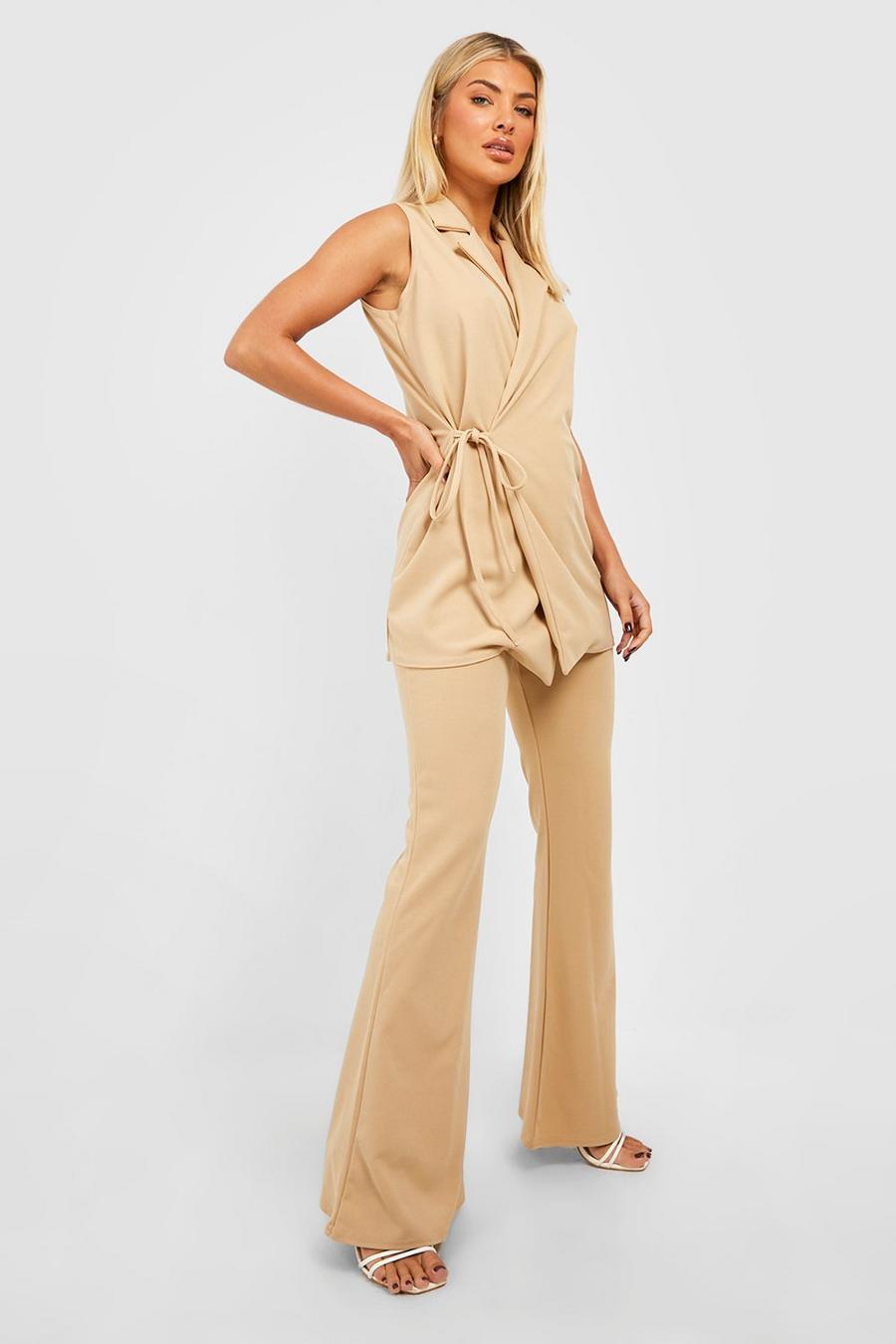 Sand Jersey Fit & Flare Trousers