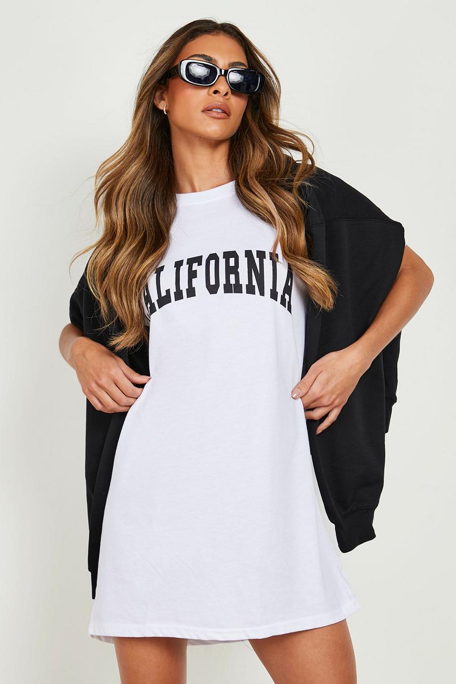 T-Shirt Kleid mit California-Print, White