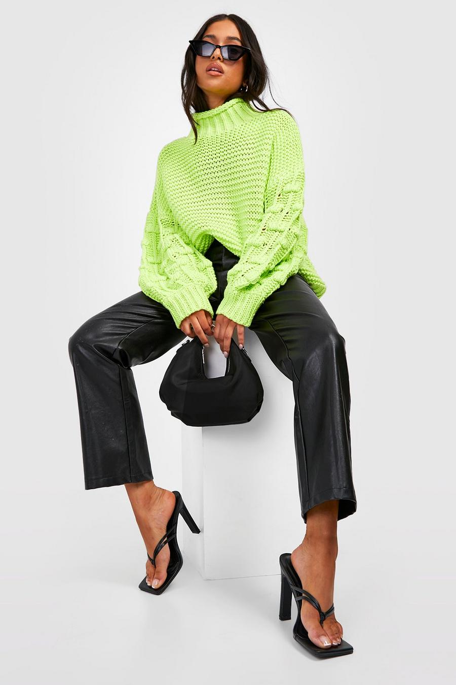 Lime Petite Premium Chunky Knit Roll Neck Jumper
