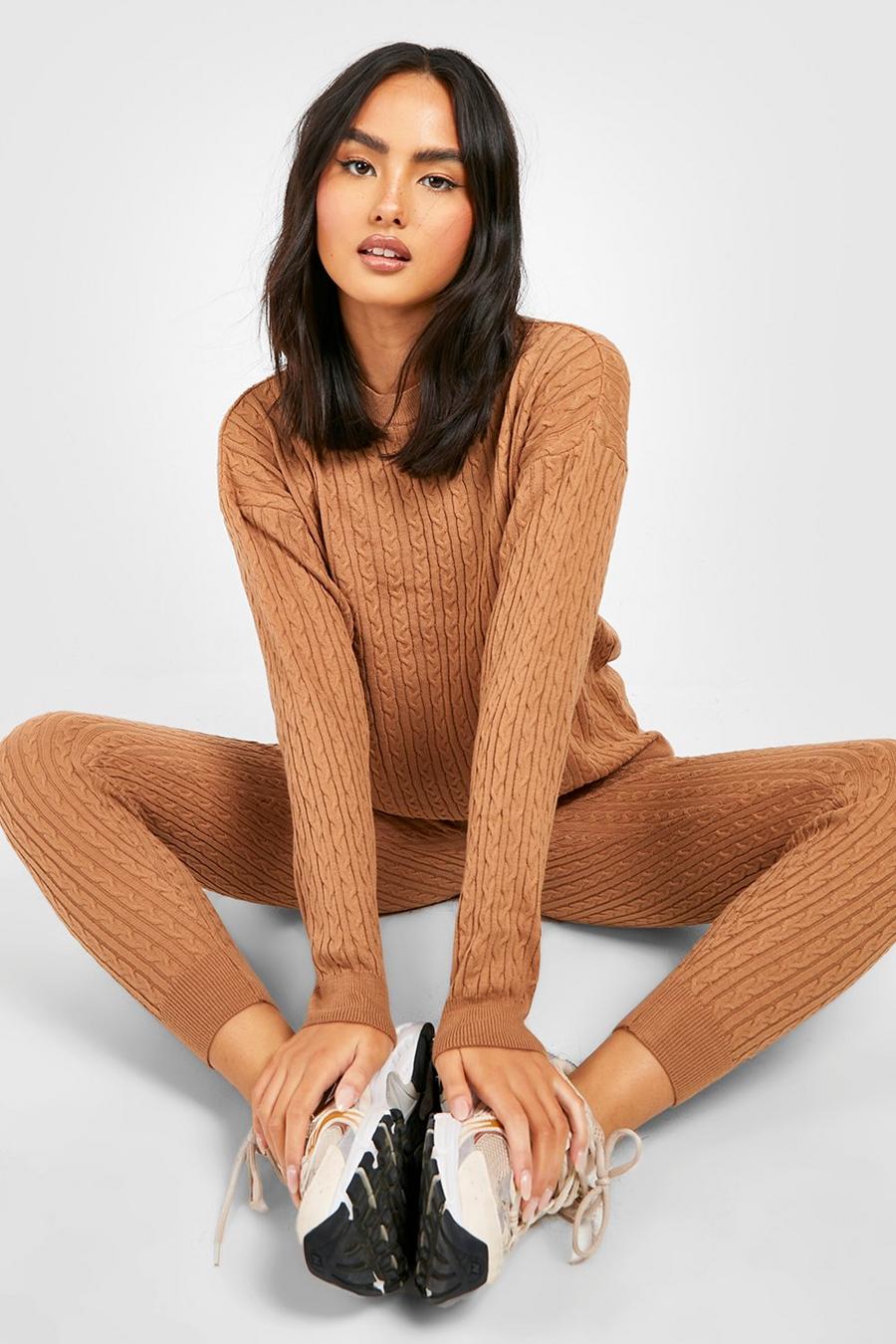 Camel Fine Gauge Cable Knitted Co-ord