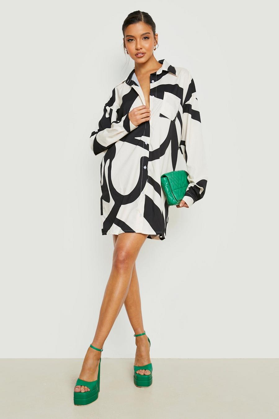 Black Abstract Print Relaxed Fit Shirt Dress image number 1