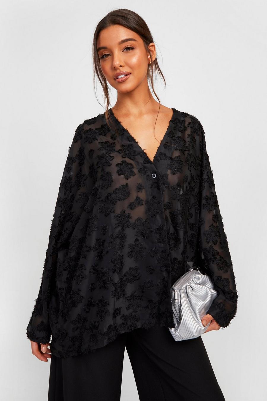 Chemise ample texturée, Black