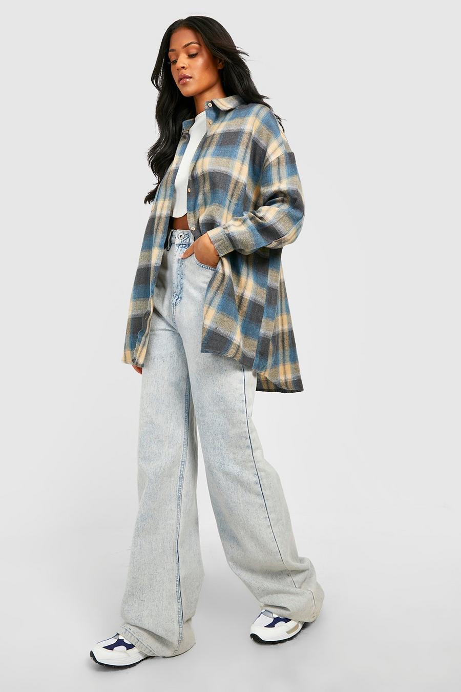 Stone Tall Oversized Check Shirt image number 1